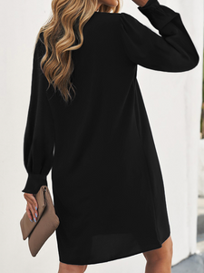 Pre-Order Black Split V Neck Ruffled Sleeves Shirt Dress