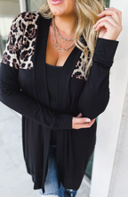 Load image into Gallery viewer, Pre-Order Black Leopard Detail Plus Size Cardigan