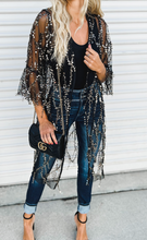 Load image into Gallery viewer, Sequin Sheer Long Sleeve Open Front Kimono