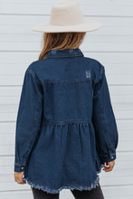 Load image into Gallery viewer, Pre-Order Dark Blue Casual Button Up Raw Hem Jacket
