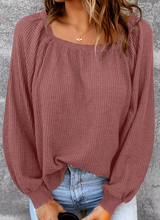 Load image into Gallery viewer, Pre-Order Scoop Neck Puff Sleeve Waffle Knit Tops