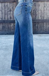 Pre-Order Blue High Rise Wide Leg Jeans