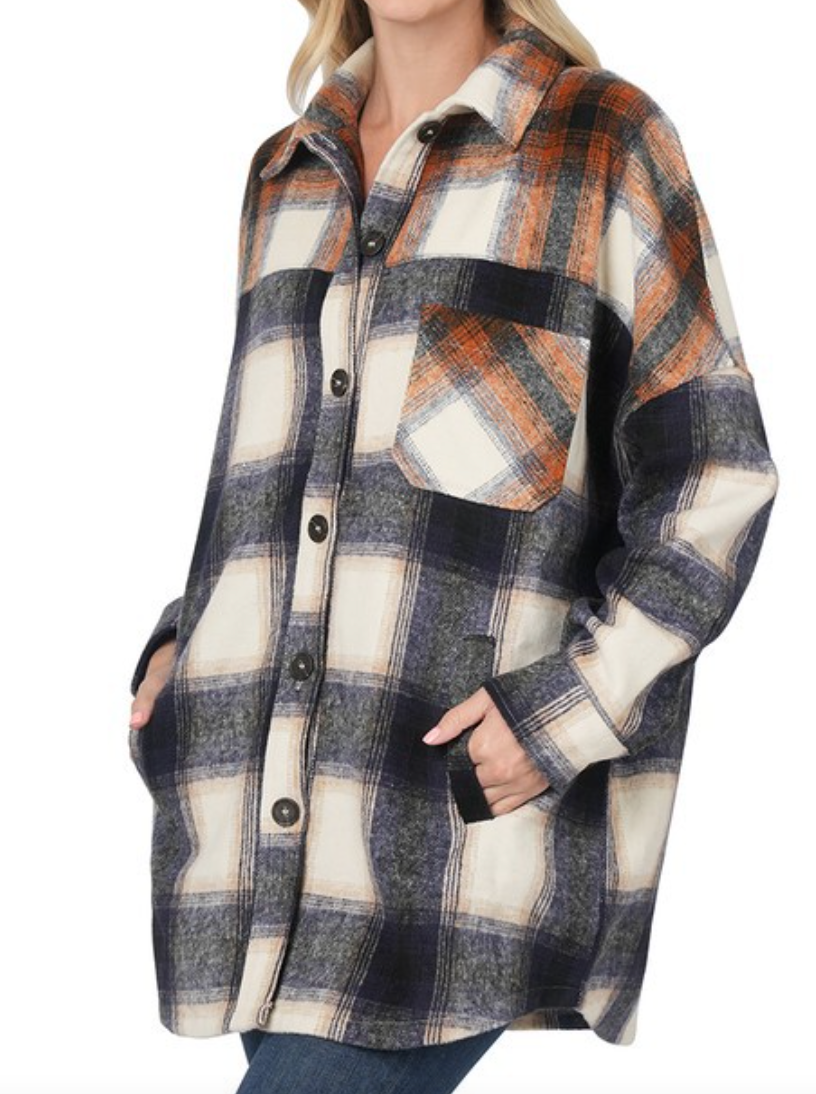 Navy & Rust Shacket – Worn & Refined