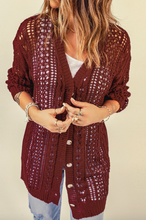 Load image into Gallery viewer, Pre-Order Wine Red Drop Sleeve Crochet Knit Cardigan