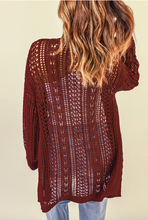 Load image into Gallery viewer, Pre-Order Wine Red Drop Sleeve Crochet Knit Cardigan