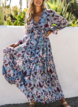 Load image into Gallery viewer, Purple Wild Lotus Ruffle Tiered Maxi Dress