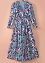 Load image into Gallery viewer, Purple Wild Lotus Ruffle Tiered Maxi Dress