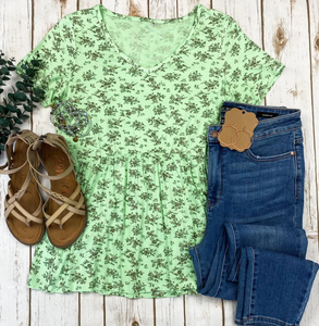 Pre-Order Ruffle Top - Green Floral