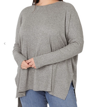 Load image into Gallery viewer, Plus Size Charcoal Round Neck Ribbed Sweater