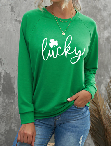 Green St. Patrick's Day Lucky Clover Print Graphic Sweatshirt