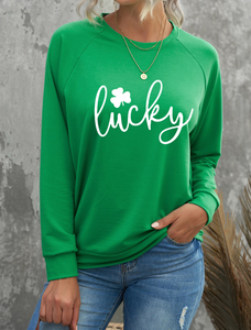 Green St. Patrick's Day Lucky Clover Print Graphic Sweatshirt