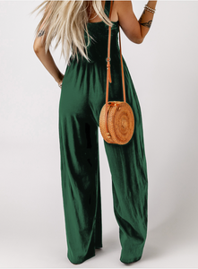 Pre-Order Smocked Sleeveless Wide Leg Jumpsuit with Pockets