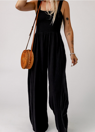 Pre-Order Smocked Sleeveless Wide Leg Jumpsuit with Pockets