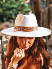 Load image into Gallery viewer, White Studded Wide Brim Panama Hat