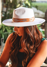 Load image into Gallery viewer, White Studded Wide Brim Panama Hat