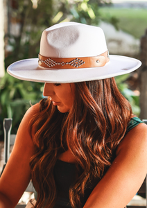 White Studded Wide Brim Panama Hat