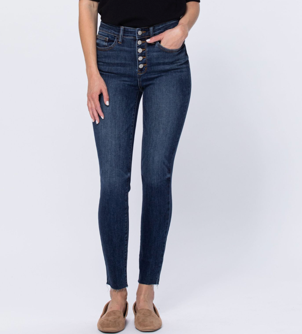 Judy Blue HI-RISE BUTTON FLY CUTOFF SKINNY