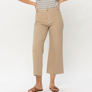 Judy Blue  KHAKI GARMENT DYED CROP WIDE LEG