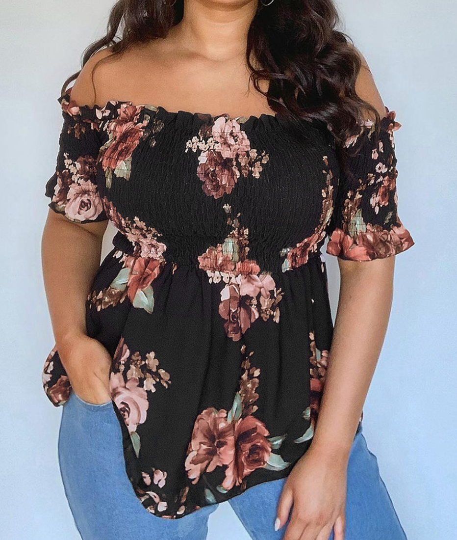 smocked off the shoulder top plus size