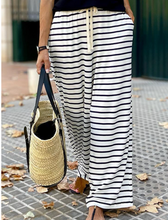 Load image into Gallery viewer, Pre-Order White Drawstring Striped Wide Leg Pants