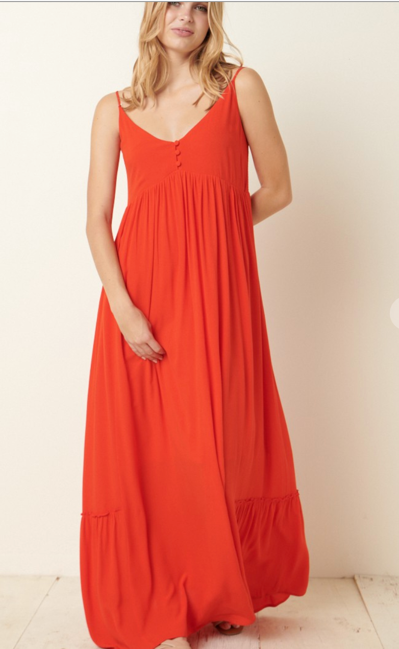 Hot Orange Babydoll Maxi Dress w/Smocked Dress – Worn & Refined