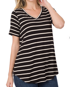 STRIPE V-NECK SHORT SLEEVE TOP