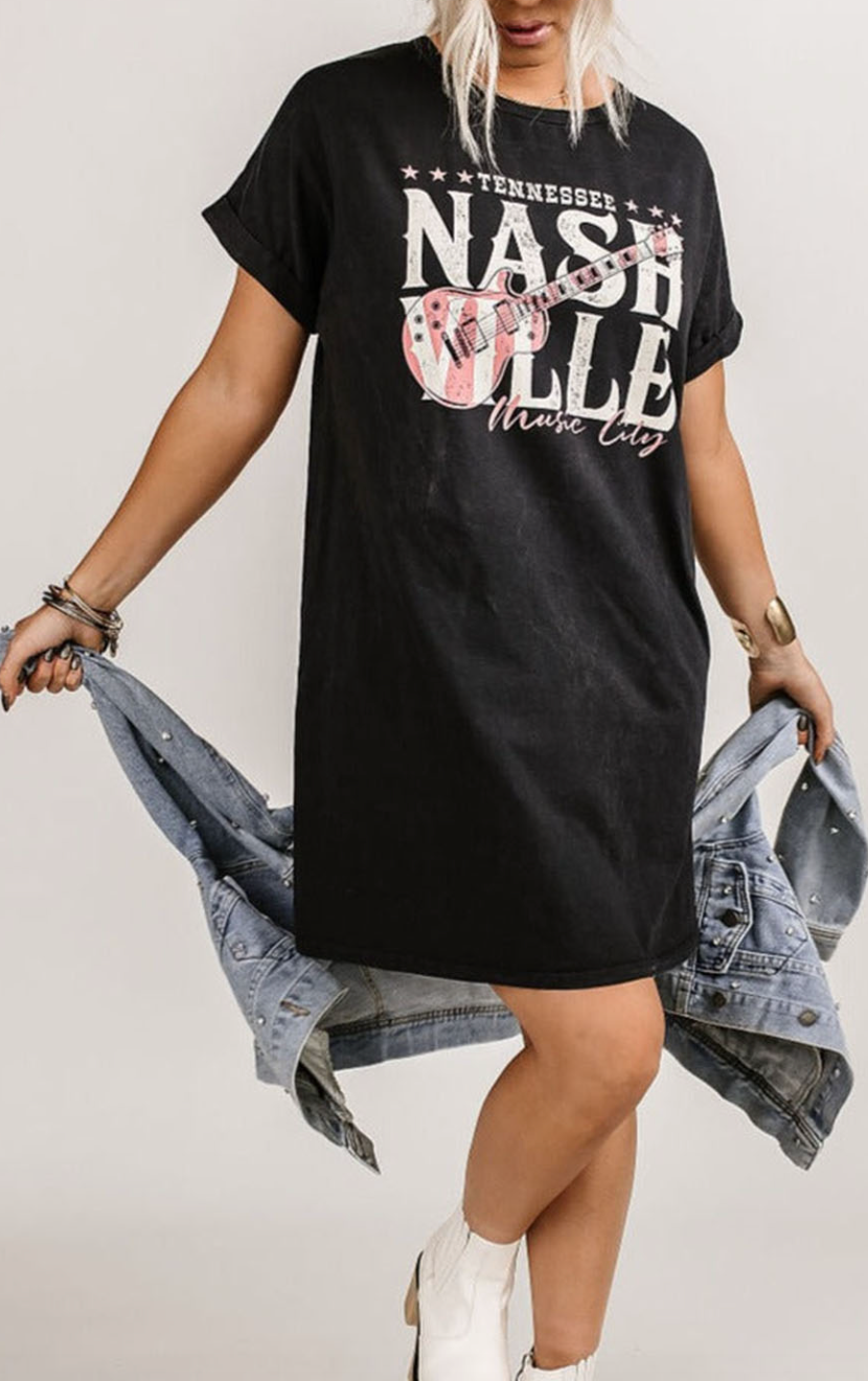 Pre-Order Black Nashville Music Festival Trending T-Shirt Dress – Worn & Refined