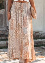 Load image into Gallery viewer, Boho Flower Print Smocked Waist Button Slit Maxi Skirt