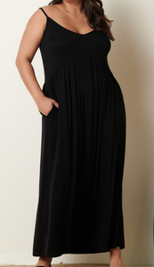 Black Babydoll Maxi Dress w/Adjustagble Straps