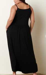 Black Babydoll Maxi Dress w/Adjustagble Straps