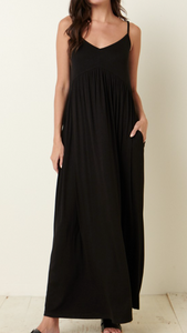 Black Babydoll Maxi Dress w/Adjustagble Straps