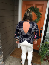 Load image into Gallery viewer, Navy Stripe &amp; Floral Fun Back Top
