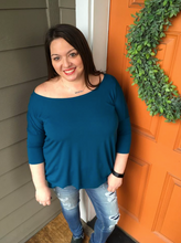 Load image into Gallery viewer, Teal 3/4 Sleeve Boxy Top with Pockets