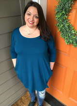 Load image into Gallery viewer, Teal 3/4 Sleeve Boxy Top with Pockets