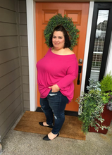 Load image into Gallery viewer, Magenta 3/4 Sleeve Boxy Top with Pockets