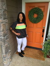 Load image into Gallery viewer, Short Sleeve Charcoal w/ Neon Detail Lightweight Sweatshirt Tunic