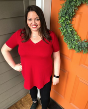 Load image into Gallery viewer, Red Short Sleeve V-Neck Straight Cut Tunic