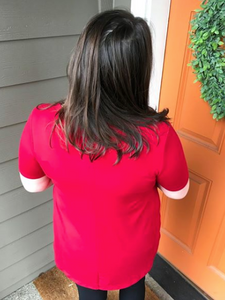 Red Short Sleeve V-Neck Straight Cut Tunic