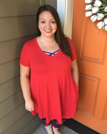 Red Short Sleeve V-Neck Tunic with Pockets