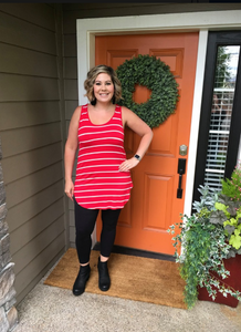 Red with White Stripe Scoop Tank Tunic