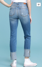 Load image into Gallery viewer, Judy Blue Medium Wash Straight Leg Cuffed Jeans