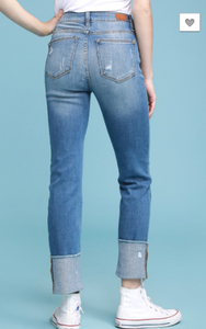 Judy Blue Medium Wash Straight Leg Cuffed Jeans