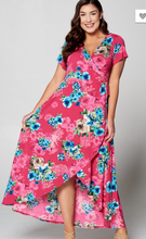 Load image into Gallery viewer, Pink Floral Wrap Maxi Dress