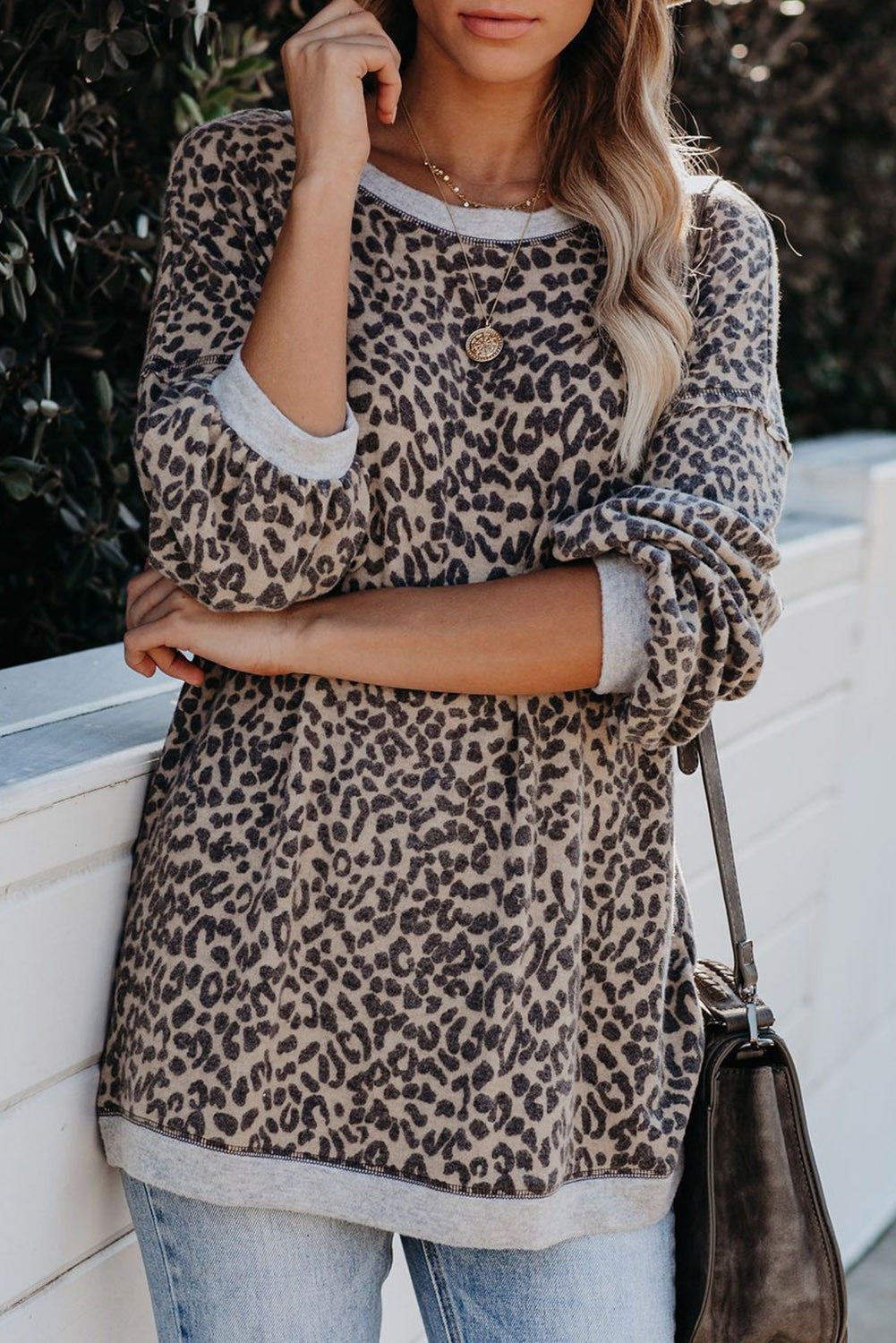 Leopard Lantern Sleeve Sweatshirt