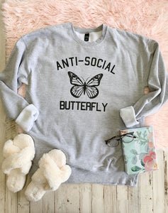 Heather Grey Anti Social Butterfly Sweatshirt