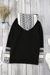 Black Aztec Double Hooded Sweatshirt