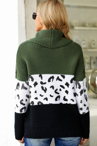 Pre-Order Turtleneck Splicing Chunky Knit Pullover Sweater