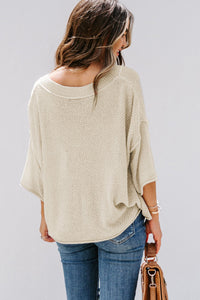 Beige V-neck Dropped Sleeve Heart Print Slouchy Top Valentine