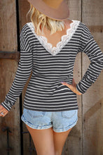 Load image into Gallery viewer, Pre-Order Stripe Double V Lace Accent Top