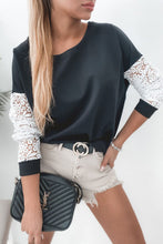 Load image into Gallery viewer, Pre-Order Black Crochet Lace Sleeve Top